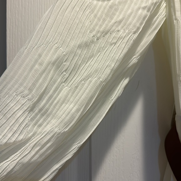 Zara cream pleated midi dress with brown belt - Picture 6 of 9